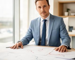 Frater Aksin im Büro mit Unterlagen zur Flussreiseplanung